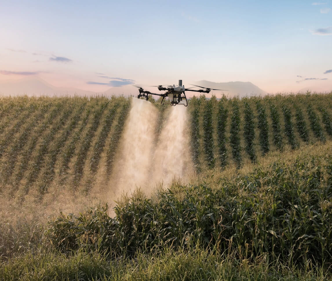 DJI Agras T55 featuring a 50L spraying tank. Buy from SkyAg Solutions in Langley, BC, Canada